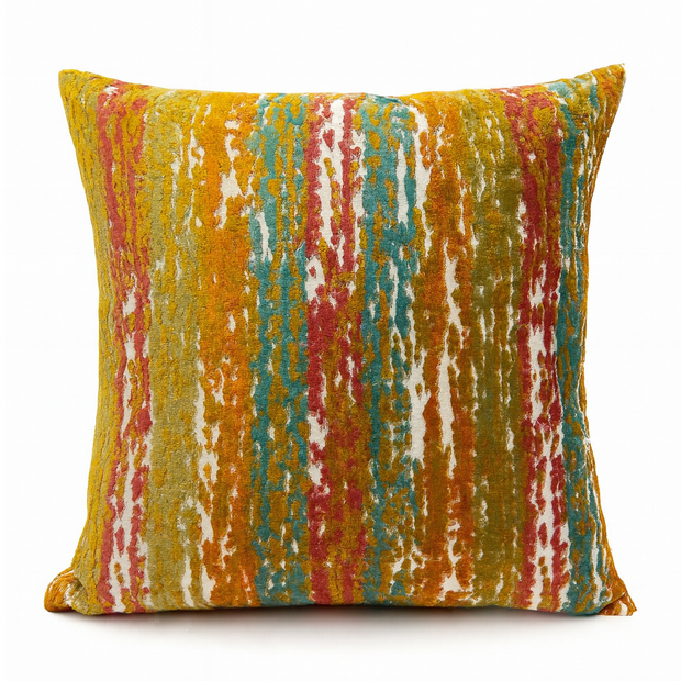 Multicolored striped pillow on a white background