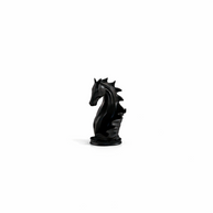 Sculptural matte black horse wine bottle holder cradling a bottle on a modern wooden bar top.