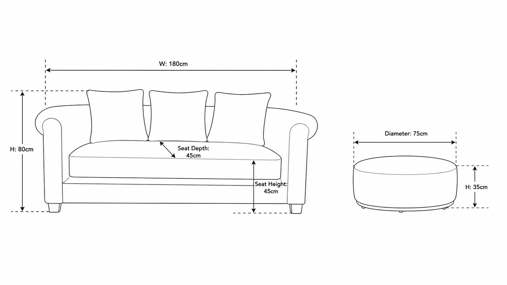 Jaguar Grey Curved 2-Seater Sofa With Foot Stool