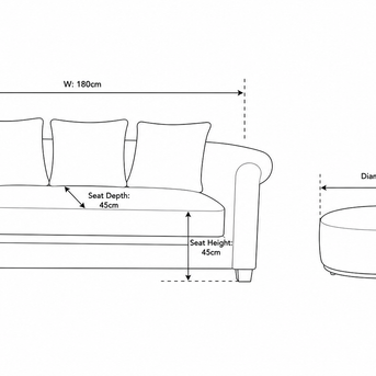 Jaguar Grey Curved 2-Seater Sofa With Foot Stool