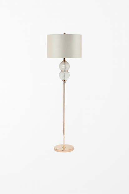 Clear Silver Glass Floor Lamp with Cream Linen Shade