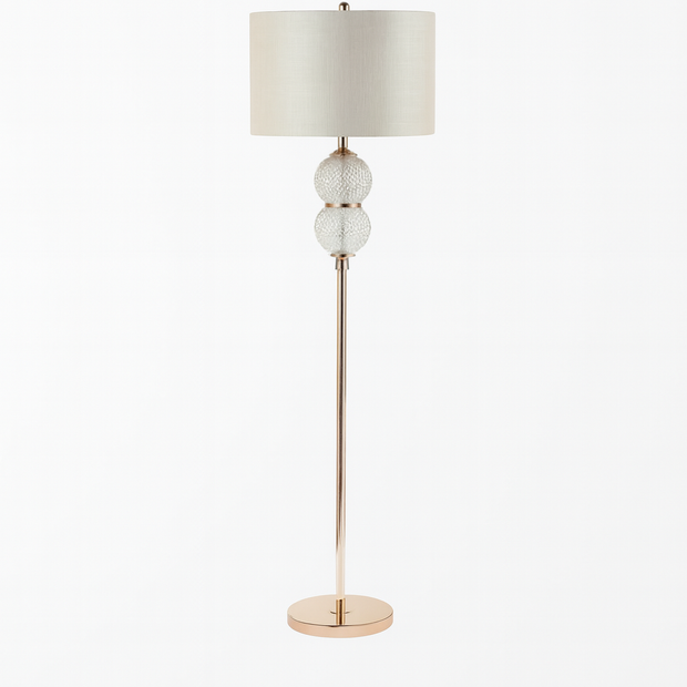 Clear Silver Glass Floor Lamp with Cream Linen Shade