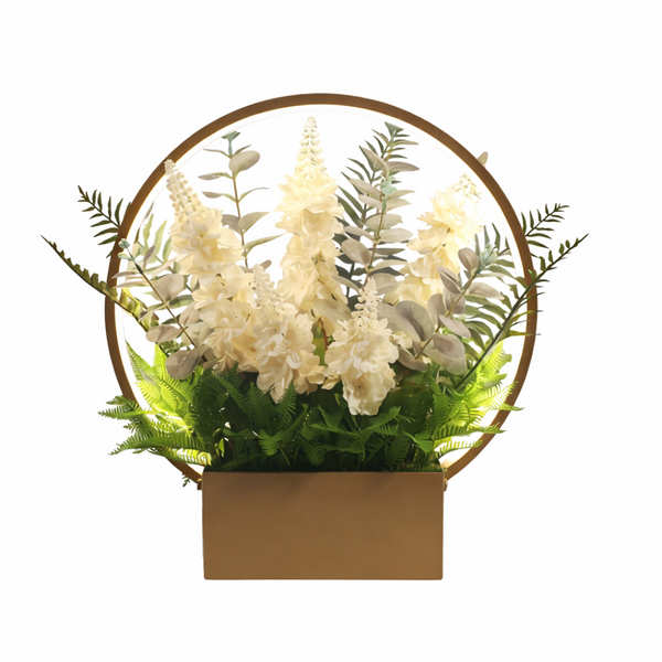 Gold Round LED Lamp with White Florals