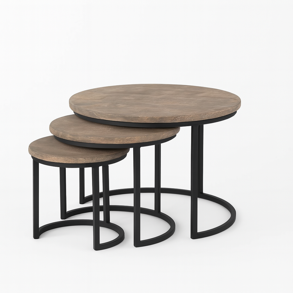 Grey Mango Wood Nest of Tables Set of 3