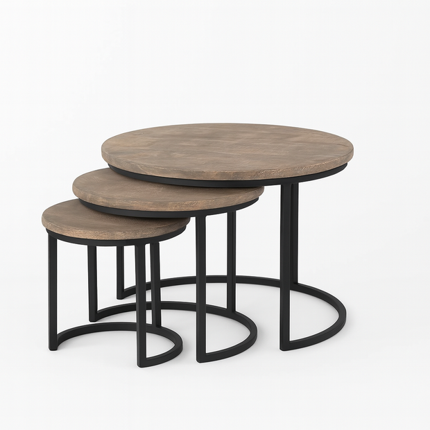 Grey Mango Wood Nest of Tables Set of 3
