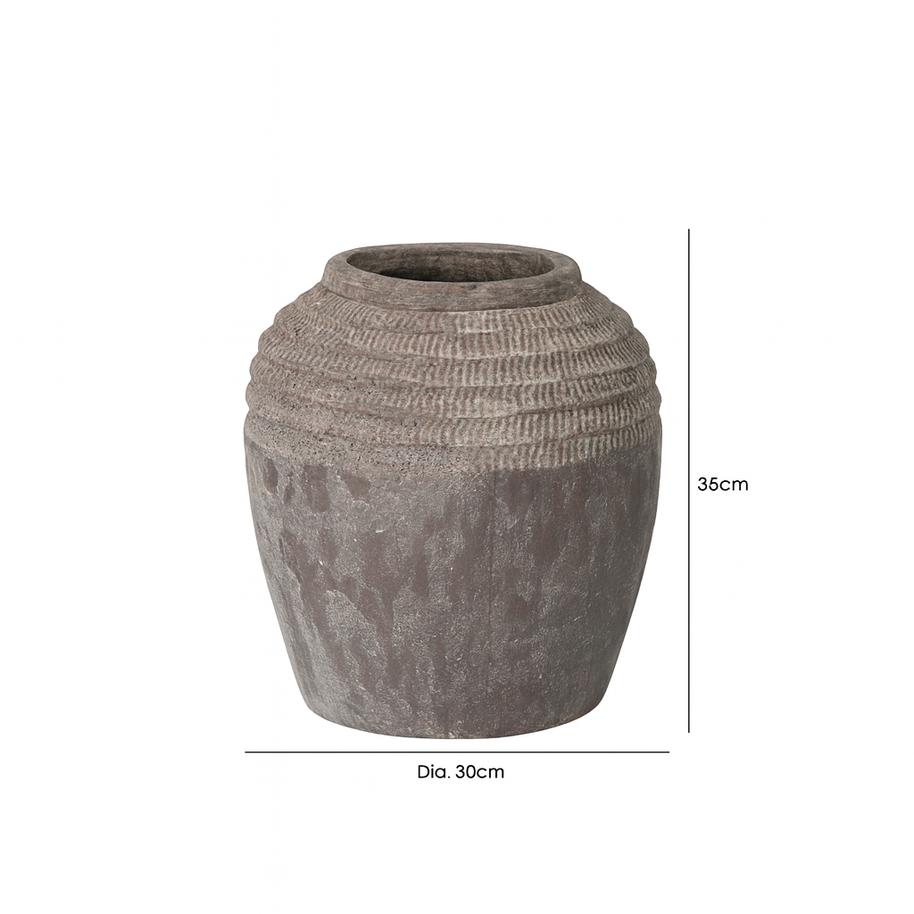 Handmade Antique Dark Grey TerracottaPot with sizing measurements