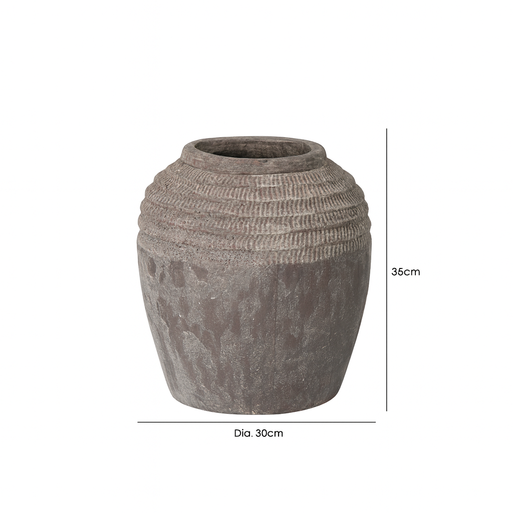 Handmade Antique Dark Grey TerracottaPot with sizing measurements