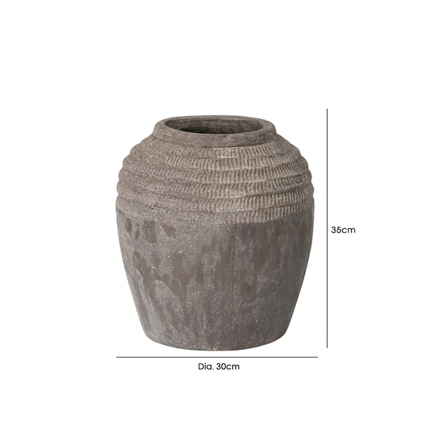 Handmade Antique Dark Grey TerracottaPot with sizing measurements