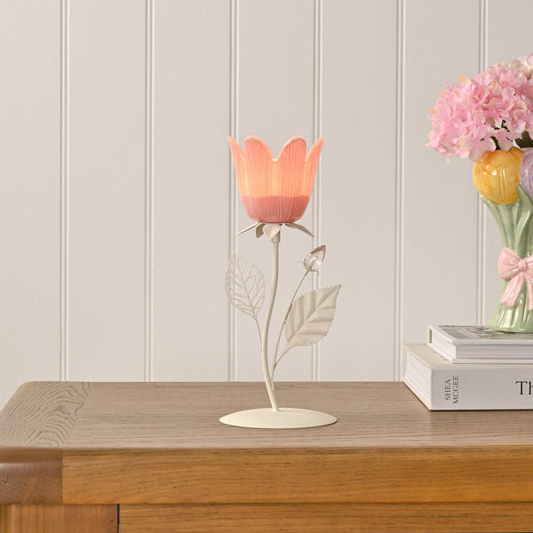 Hestia Pink & Cream Floral Single Candle Holder
