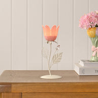 Hestia Pink & Cream Floral Single Candle Holder