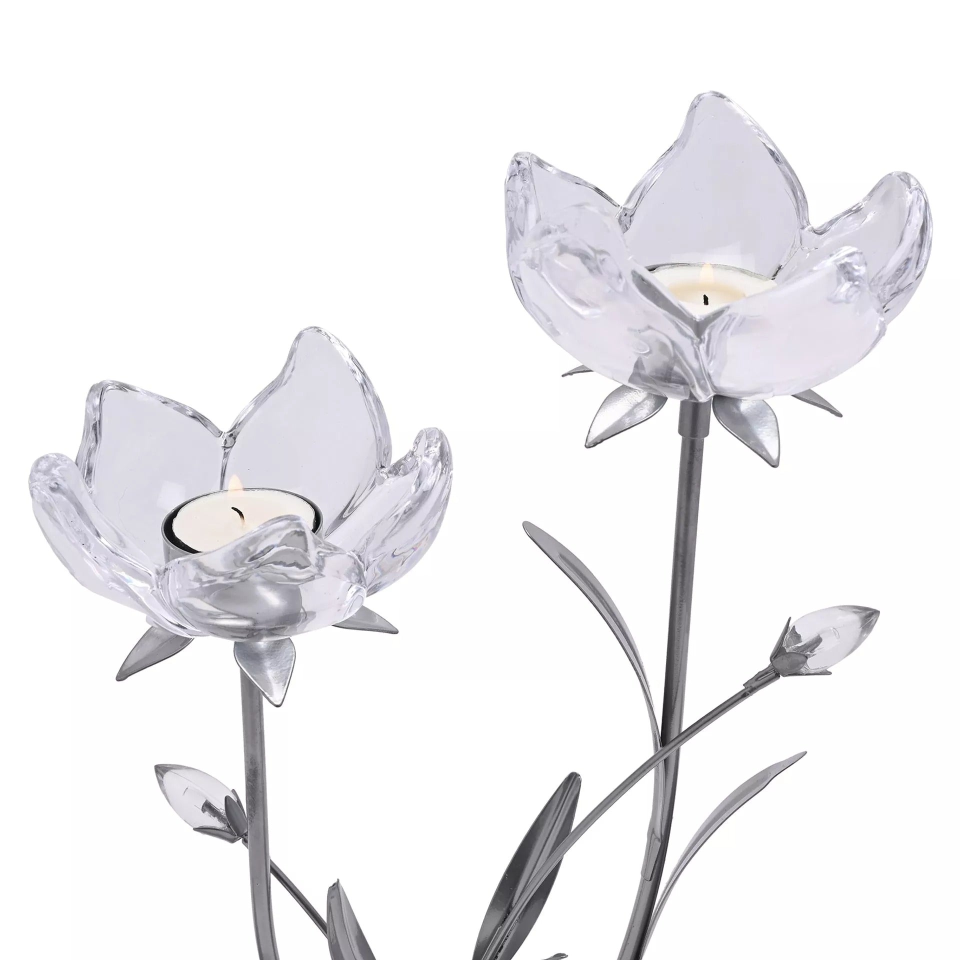 Hestia 2 Stem Candle Holder With Clear Glass On Silver Base