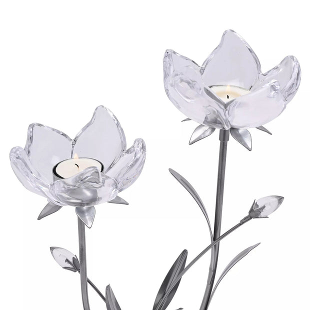 Hestia 2 Stem Candle Holder With Clear Glass On Silver Base