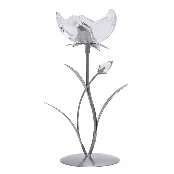 Hestia Single Stem Candle Holder With Clear Glass On Silver Base