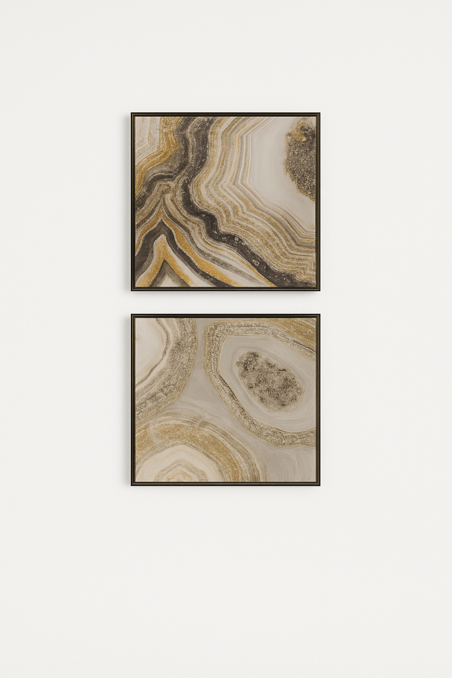 Marble Crystal Art Black and Gold Framed Pictures on a white background