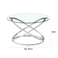 Rizzo Chrome Coffee Table With Sizing on a white background