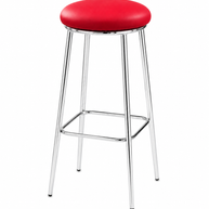 Red bar stool with chrome legs on a white background