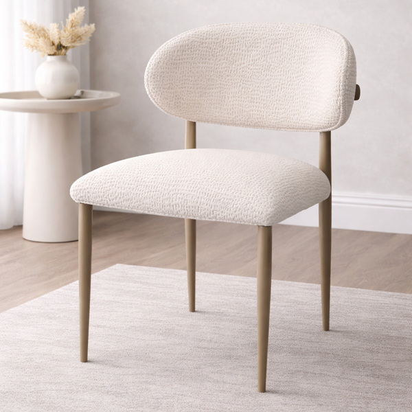 Ivory Bouclé Dining Chair Champagne Legs