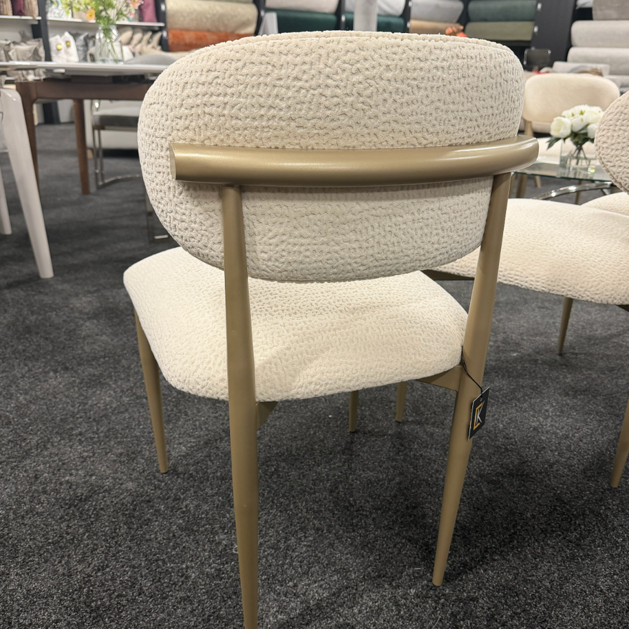 Ivory Bouclé Dining Chair Champagne Legs