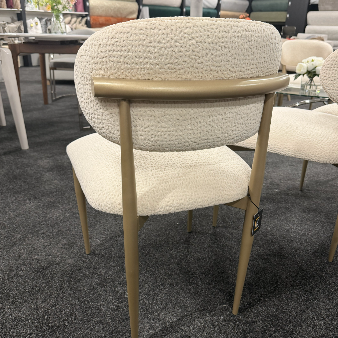 Ivory Bouclé Dining Chair Champagne Legs