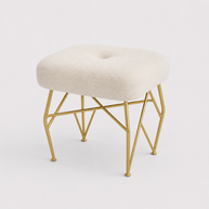 White Boucle Stool With Gold Legs