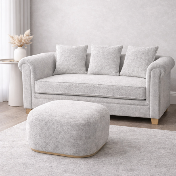 Jaguar Grey Curved 2-Seater Sofa With Foot Stool