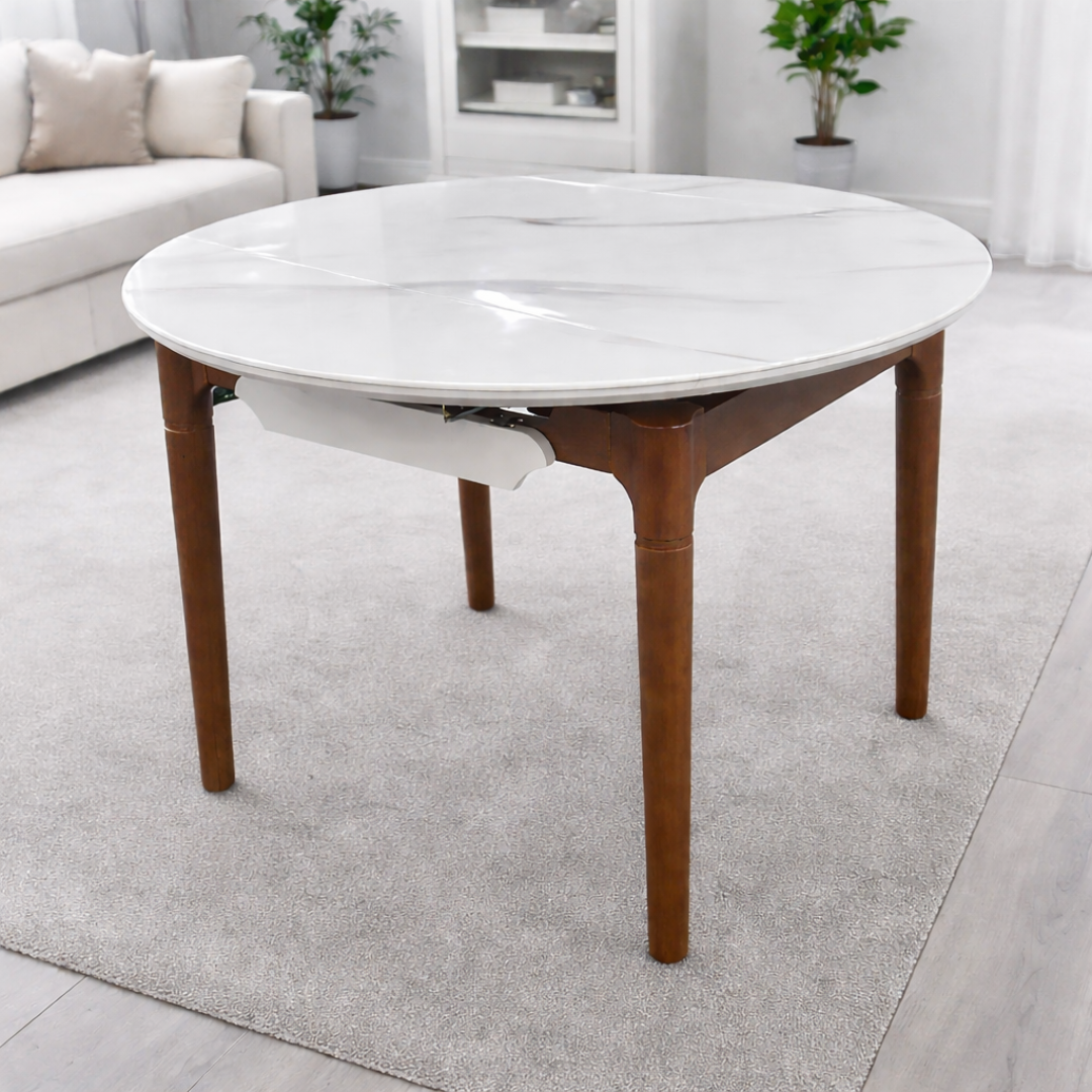 Round Extendable White Marble Dining Table