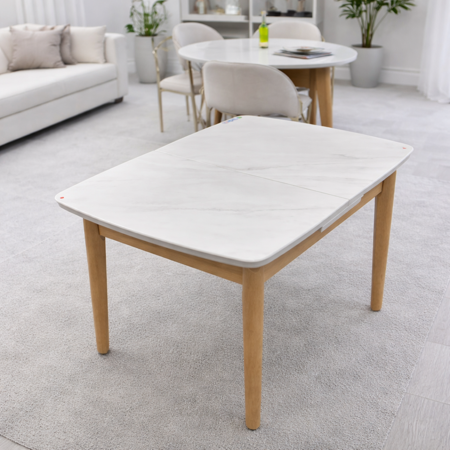 Small Extendable White Marble Dining Table