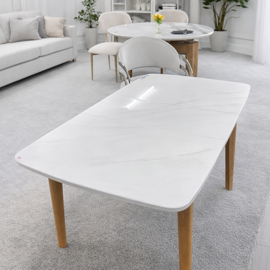 Small Extendable White Marble Dining Table
