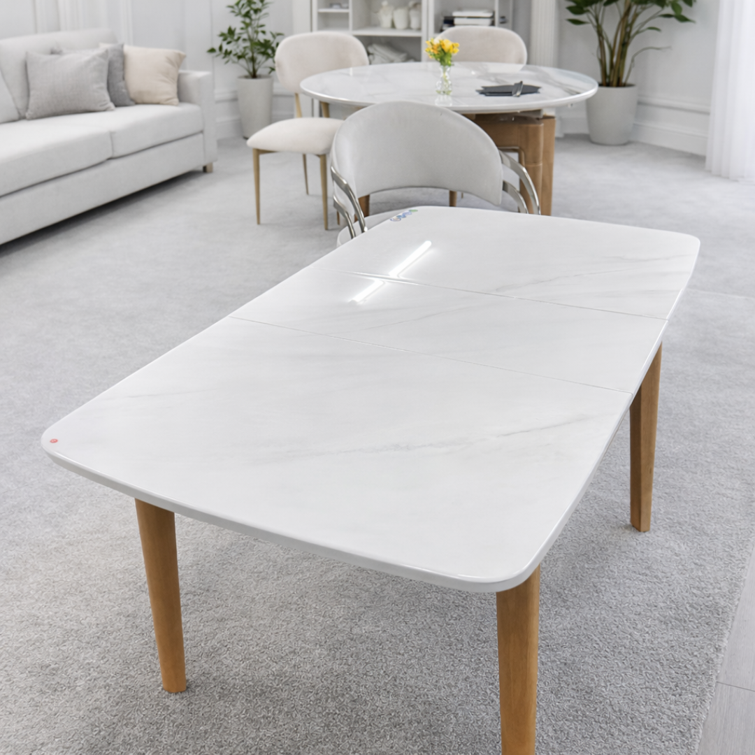 Small Extendable White Marble Dining Table