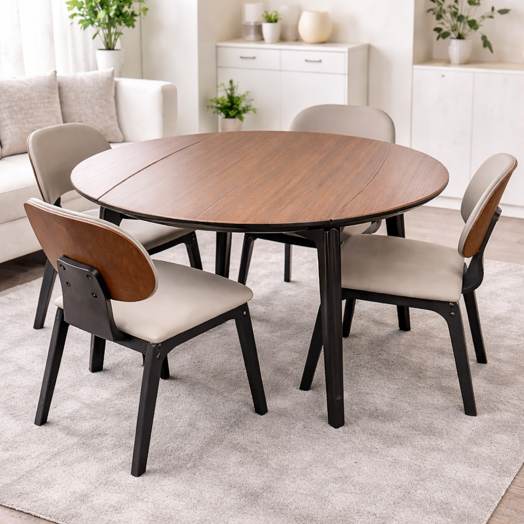Walnut Extendable Dining Set - 4 Chairs