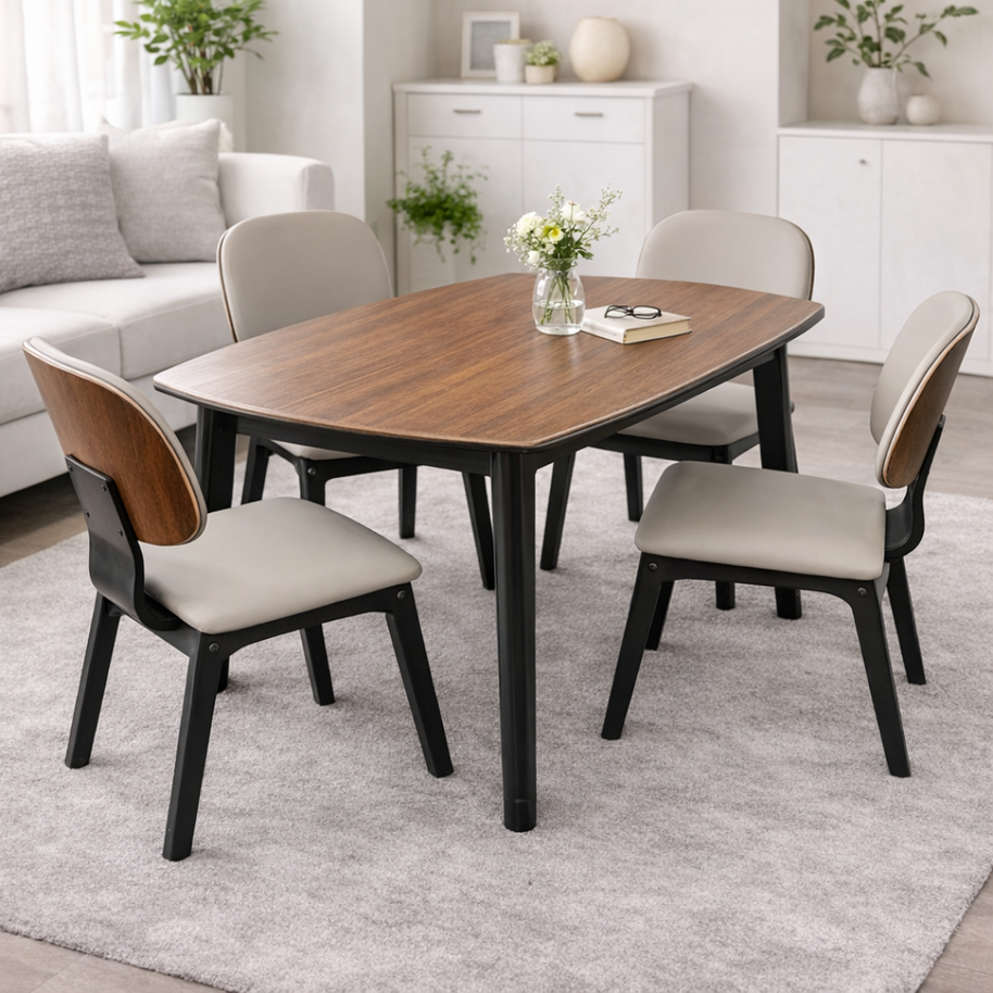 Walnut Extendable Dining Set - 4 Chairs