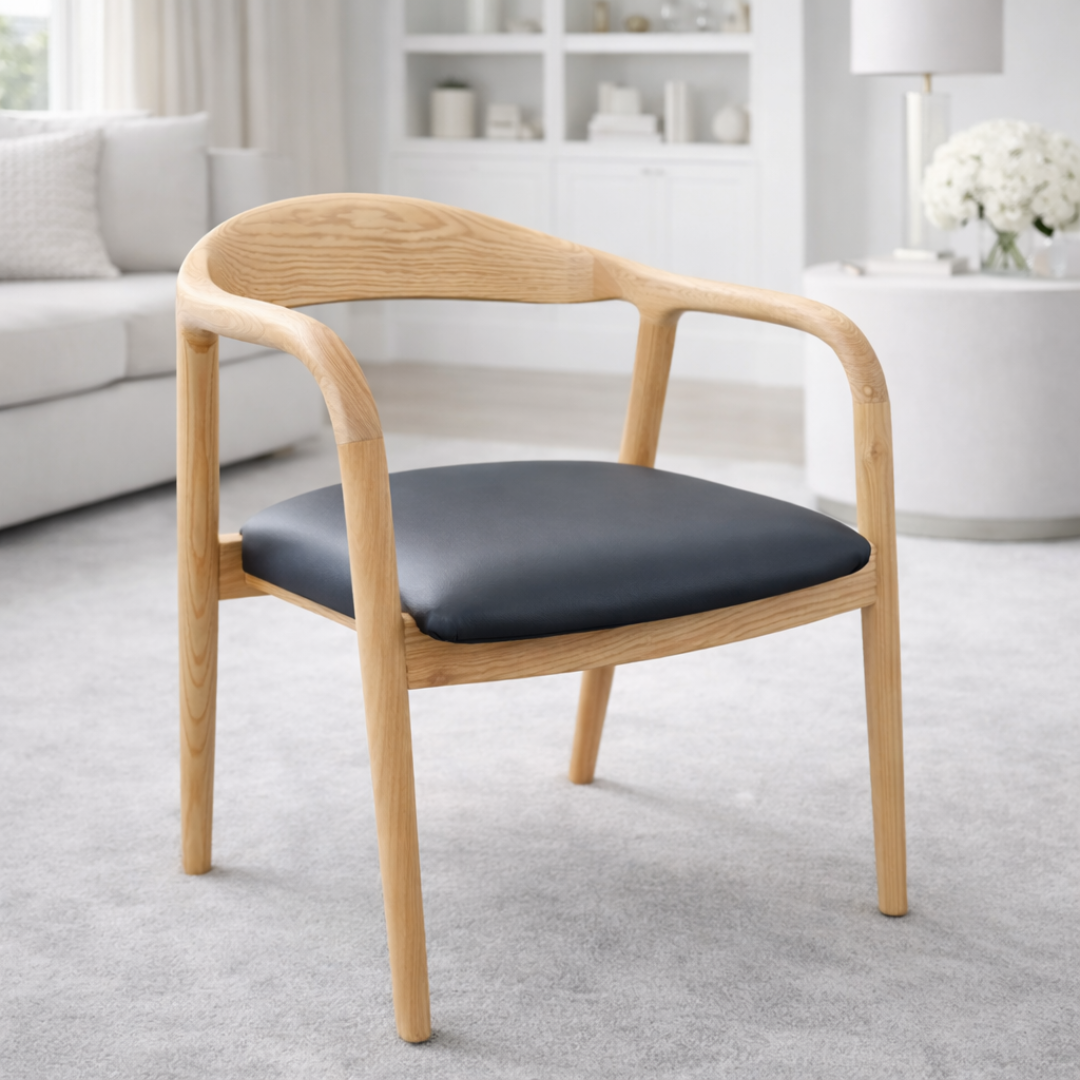 Handcrafted Wooden Chair - Genuine Leather