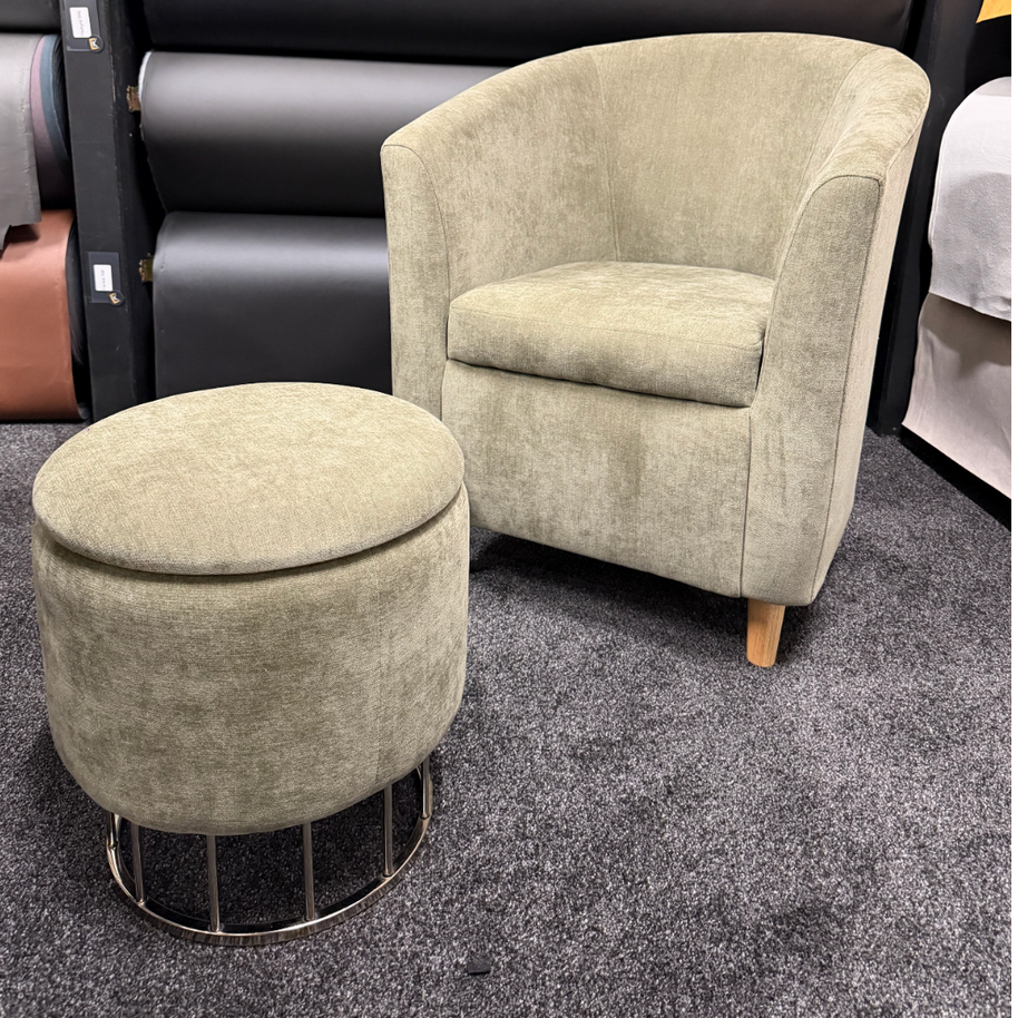 Tub Chair & Footstool - Flow Green Tea