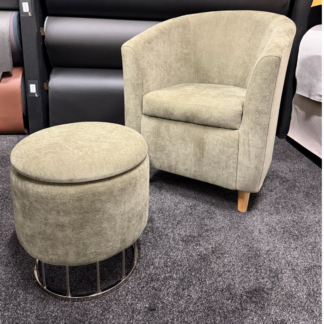Tub Chair & Footstool - Flow Green Tea