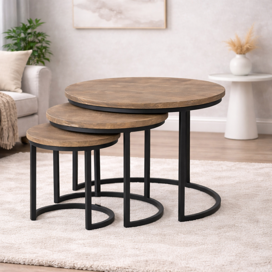 Grey Mango Wood Nest of Tables Set of 3