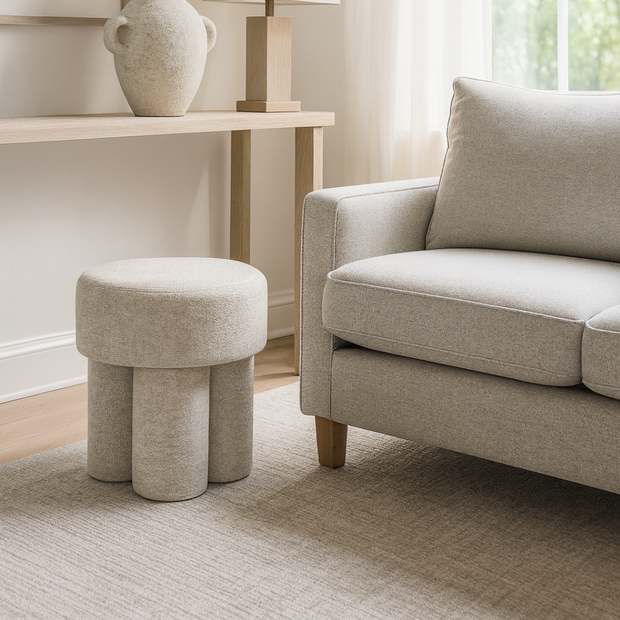 Beige Chenille Round Stool