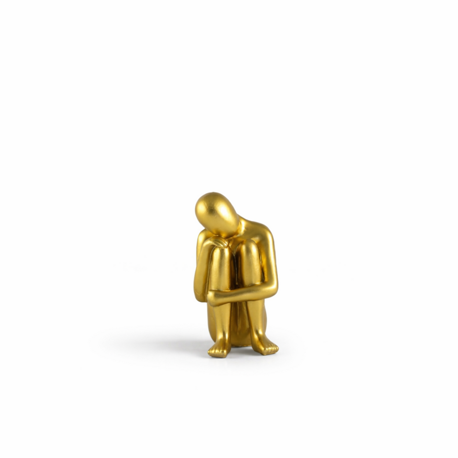 Set of 2 Minimalist Gold Seated Figures – Modern Bookends & Shelf Decor