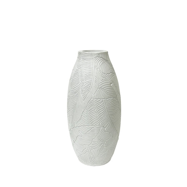 White leaves polyresin vase on a white background