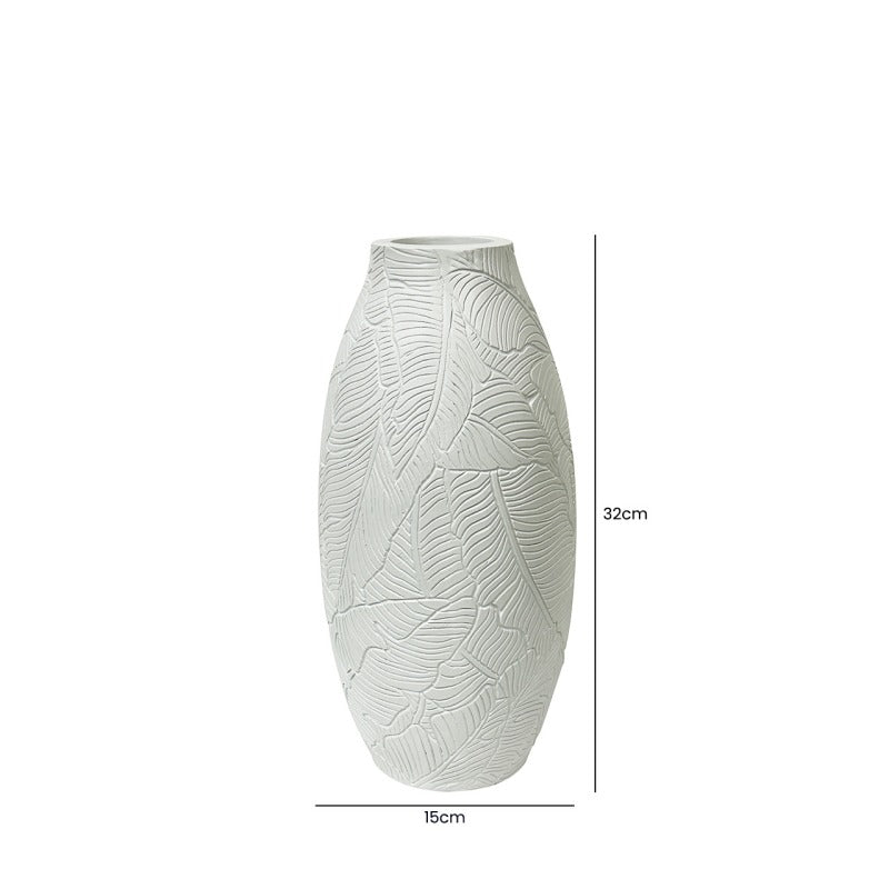 White Leaves Polyresin Vase