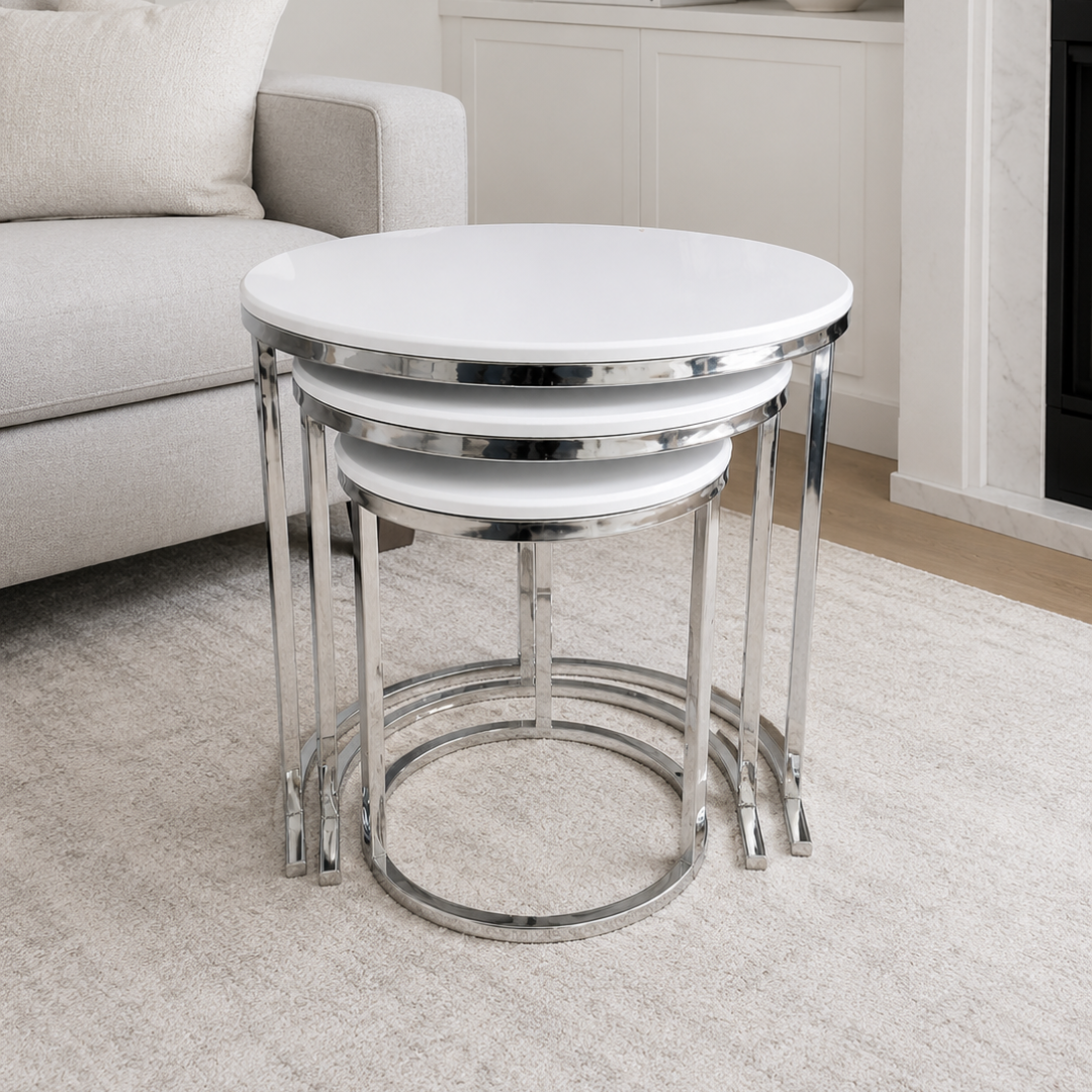 White and Chrome Tables - Set of 3
