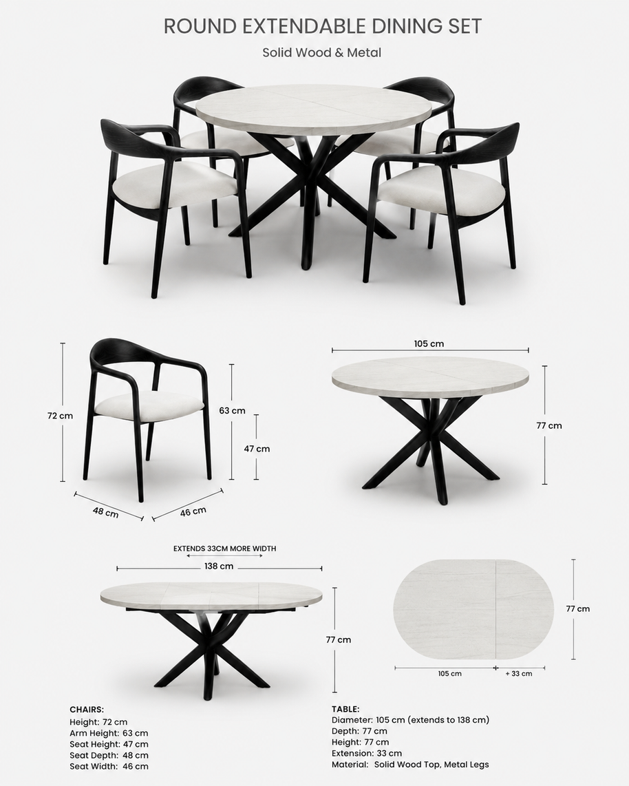 Neve Extendable Table + Chairs