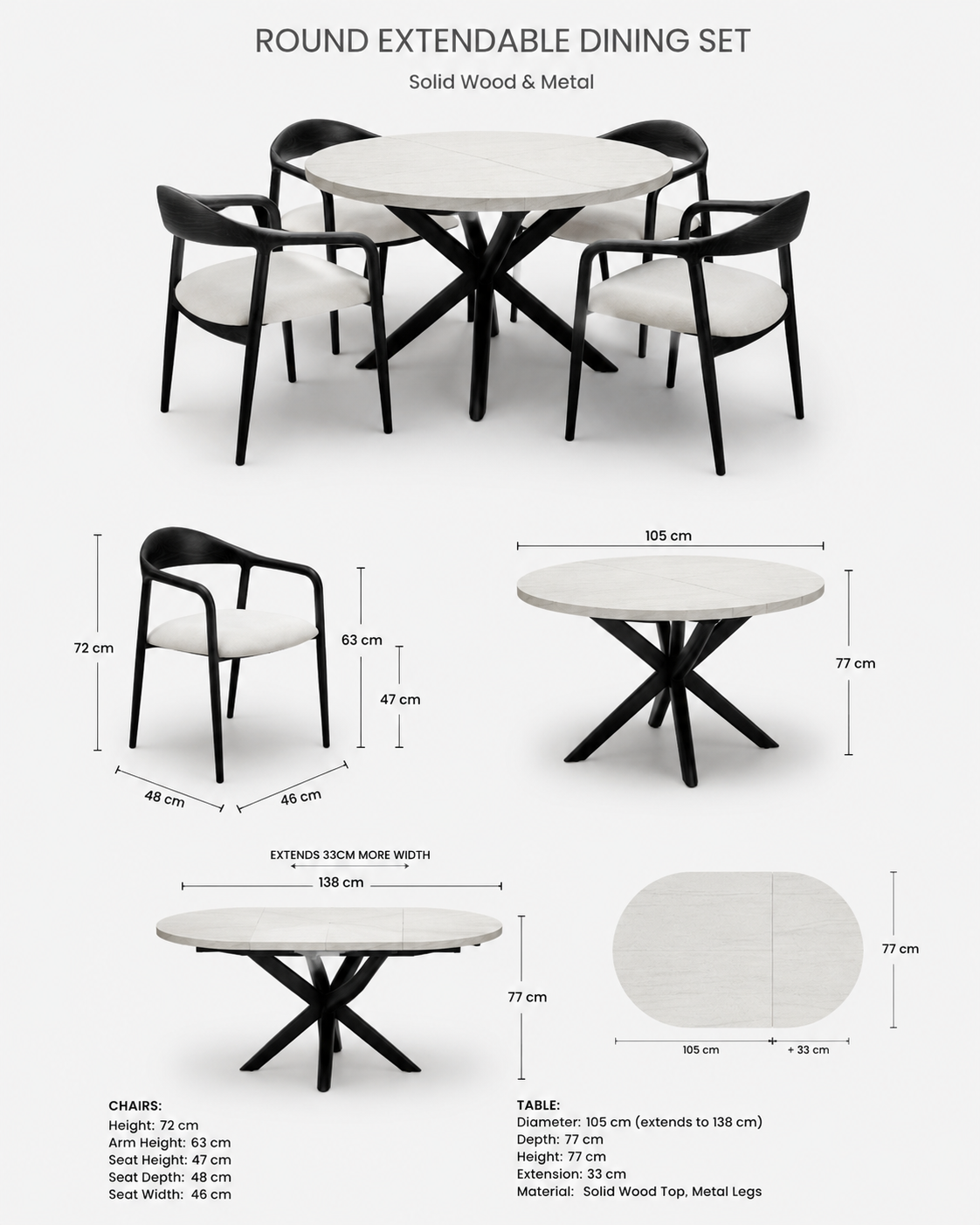 Neve Extendable Table + Chairs