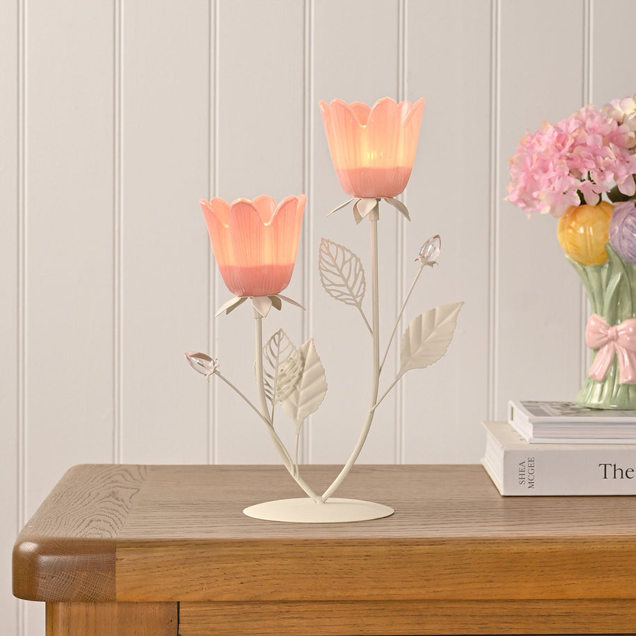 Hestia Pink & Cream Floral Double Candle Holder