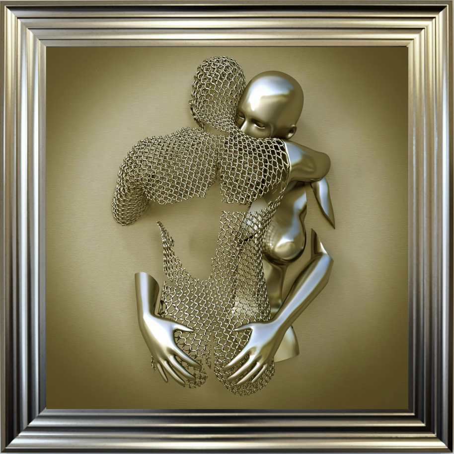 Chained Embrace Gold  - Framed Wall Art