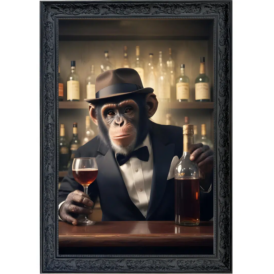 Monkey Bartender - Framed Animal Wall Art