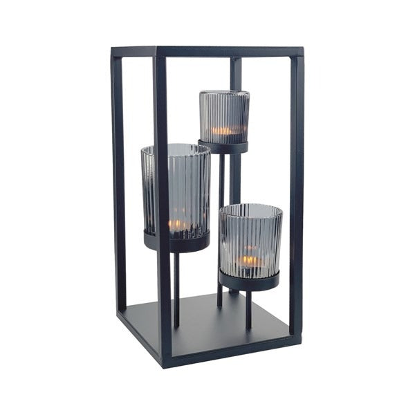 Smoke Grey 3 Tealight Holder 15x30cm