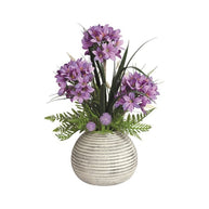 Purple Flower Arrangement in Textured Pot