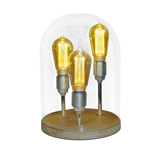 Glass Dome Table Lamp Bamboo Base Triple