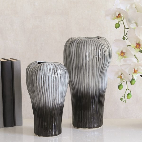 Black and Grey Ombre Stripe Vase
