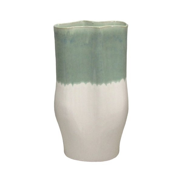 Sage Green and White Fluted Vase